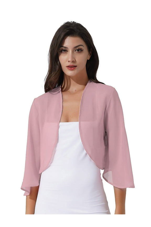 Womens Chiffon 3/4 Sleeve Cardigan Capes Bolero Shrug Wedding Party Bridal Dress Cover Ups Dark Pink 3XL