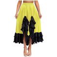 thumbnail image 1 of Hansber Womens Flamenco Dance Skirt Ruffled Trim Irregular Hem Big Swing Skirt for Spanish Dance Tango Salsa Yellow S, 1 of 5