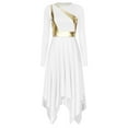 thumbnail image 1 of Hansber Womens Long Sleeve Liturgical Praise Dance Dress Metallic Color Block Irregular Dress Worship White S, 1 of 7