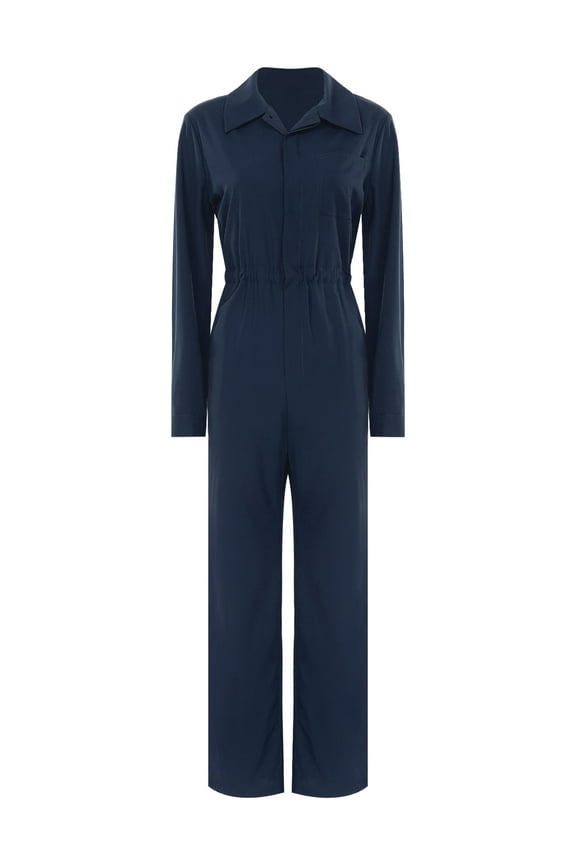 Work Coveralls for Women Long Sleeve Loose Fit Jumpsuit Rompers Mechanic Work Jumpsuit Navy Blue XL