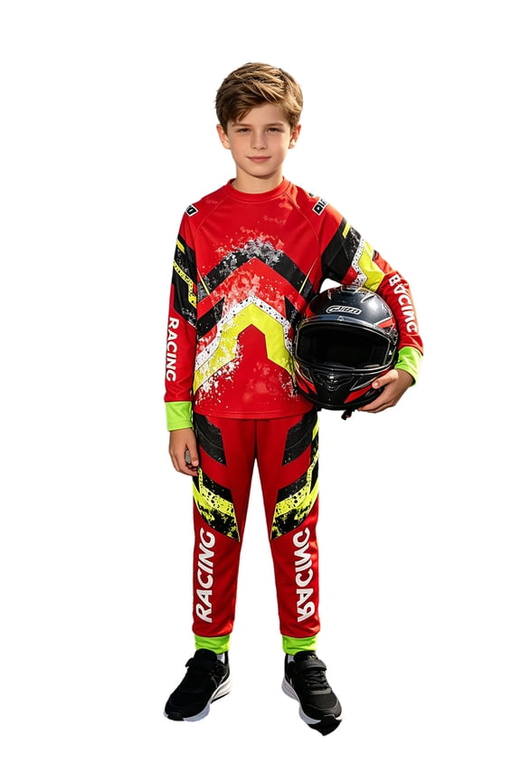 Youth Boys Racing Suit Motorcycle Dirt Bike Gear Motocross Jersey Top and Pants Set Red 12