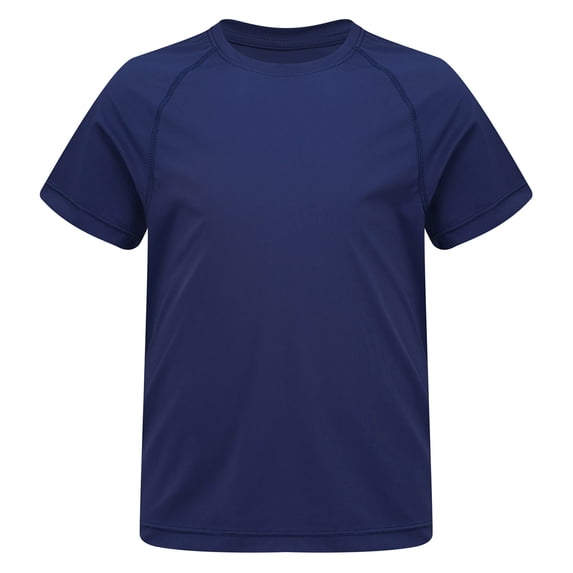 Hansber Youth Girls Short Sleeves Casual Daily Shirt Kids Dry-Fit Athletic T-shirts for Sport Fitness Navy Blue 130