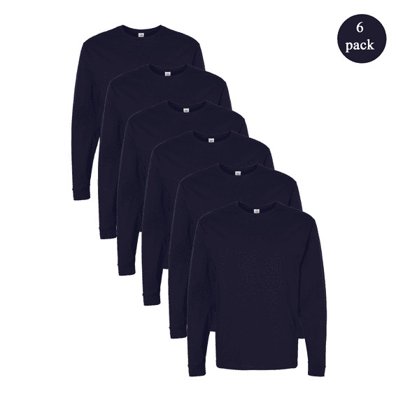 Hanse Essential-T Long Sleeve T-Shirt for Men, Crewneck US Grown 100% Cotton 5 oz, Athletic Navy Color 6 Pack Size M