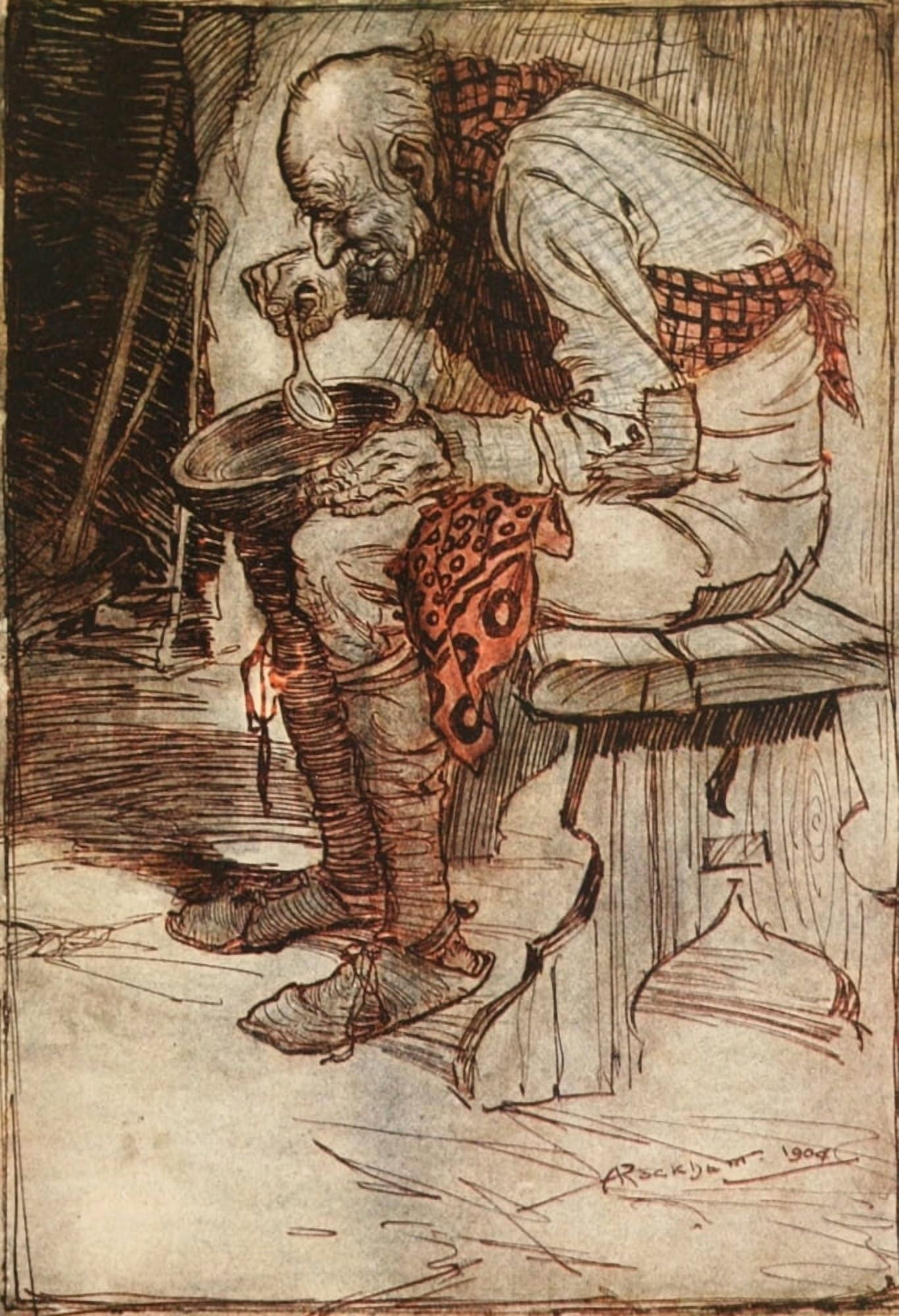 Hansel & Grethel & Other 1920 Old Man & his Grandson Canvas Art - A Rackham (24 x 36)
