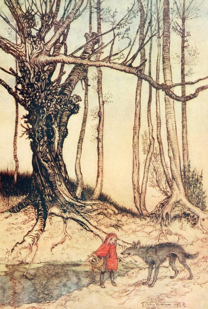 Hansel & Grethel & Other 1920 Red Riding Hood in woods Canvas Art - A Rackham (18 x 24)