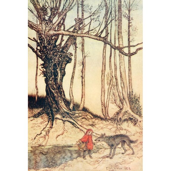 Hansel and Grethel and Other 1920 Red Riding Hood in woods Poster Print by  A. Rackham