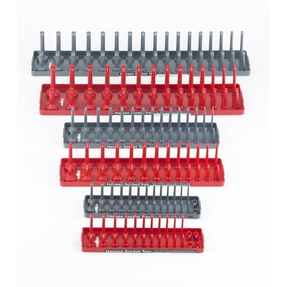 Hansen Global 92000 SAE & Metric, 2-Row Socket Tray Set - 6-Pieces, Red & Grey CA2