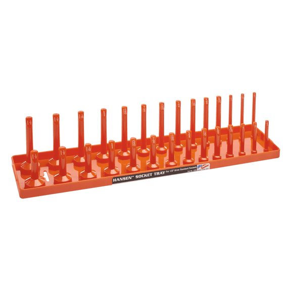 Hansen Global 1/2 Inch Standard 2 Row Regular/Deep Socket Holder Tray - Color Orange