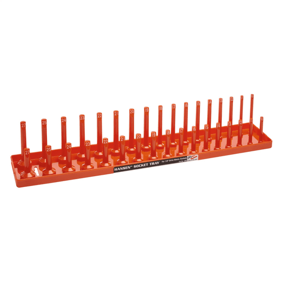 Hansen Global 1/2 Inch Metric 2 Row Regular/Deep Socket Holder Tray - Color Orange