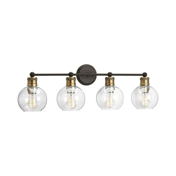 Hansford Collection Four-Light Antique Bronze Clear Glass Coastal Bath Vanity Light