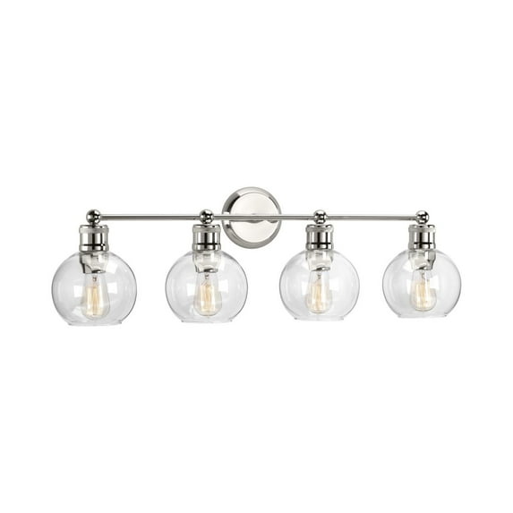 Hansford Collection Four-Light Polished Nickel Clear Glass Coastal Bath Vanity Light