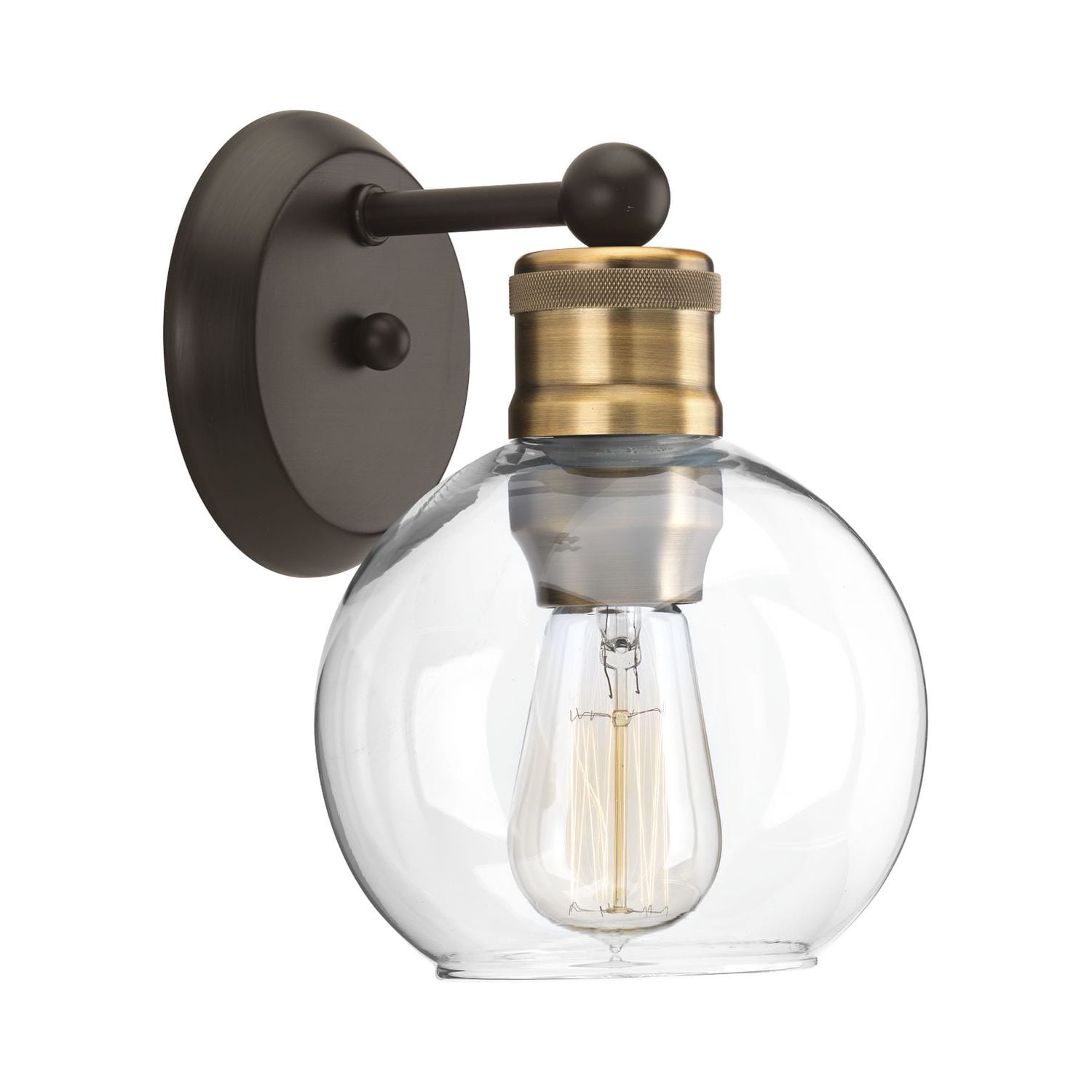 Antique Bronze Clear Glass Globe Vanity Light