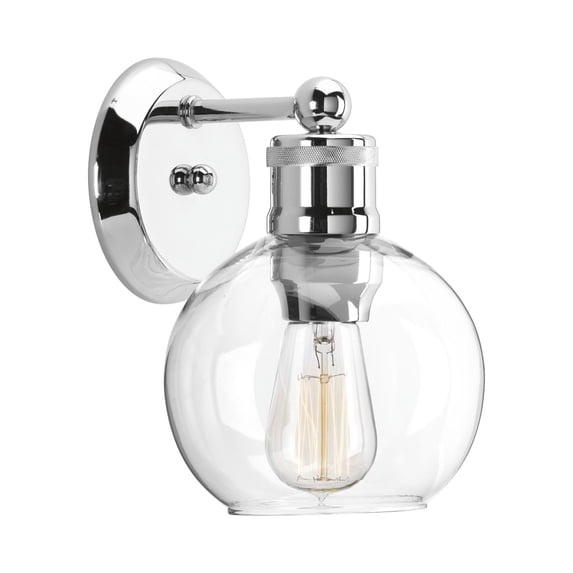 Hansford Collection One-Light Polished Nickel Clear Glass Coastal Bath Vanity Light