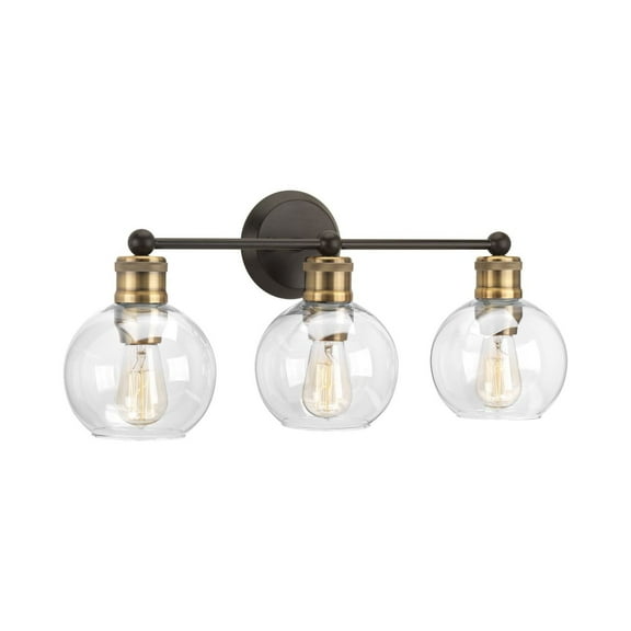 Hansford Collection Three-Light Antique Bronze Clear Glass Coastal Bath Vanity Light
