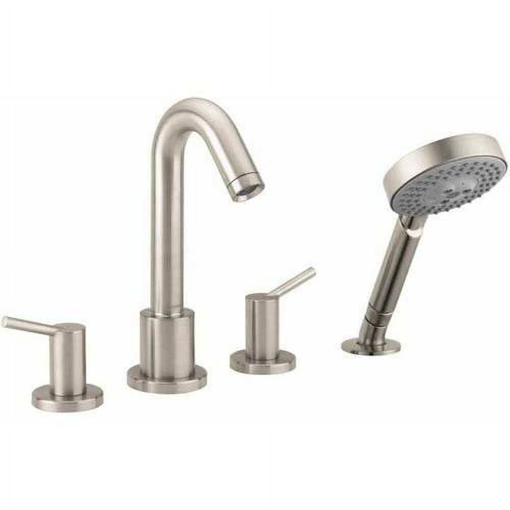 Elegant Brushed Nickel Roman Tub Faucet with Dual Handles and Handshower