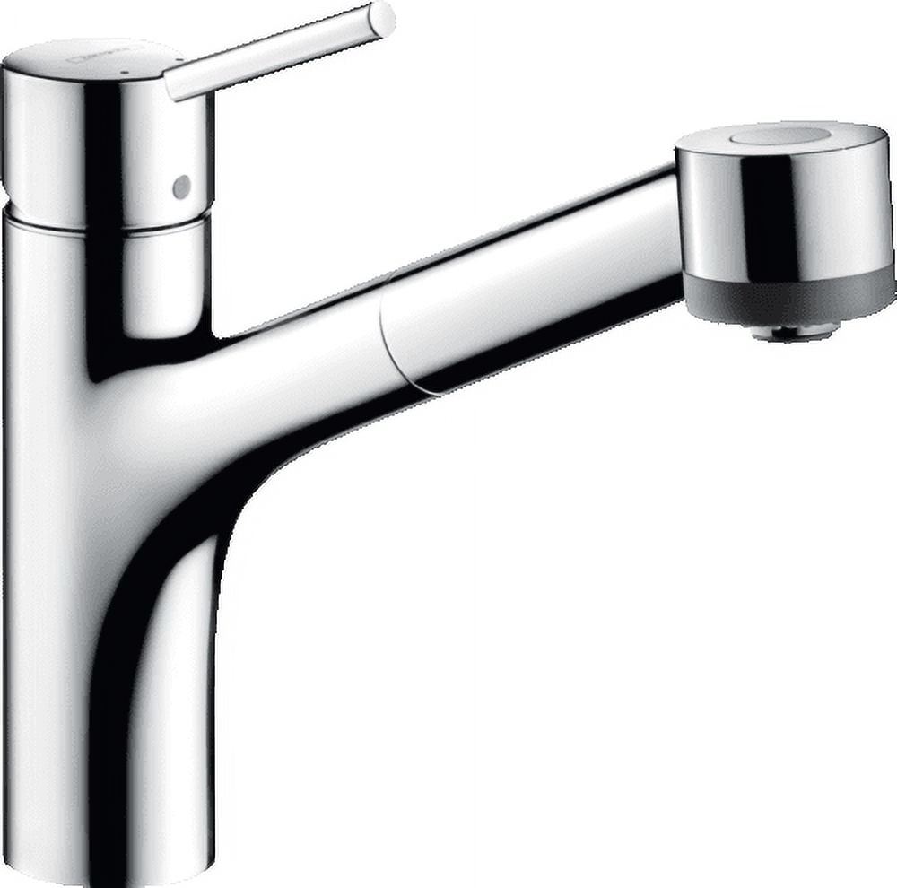 Modern Steel Optik Pull-Out Spray Kitchen Faucet in Chrome