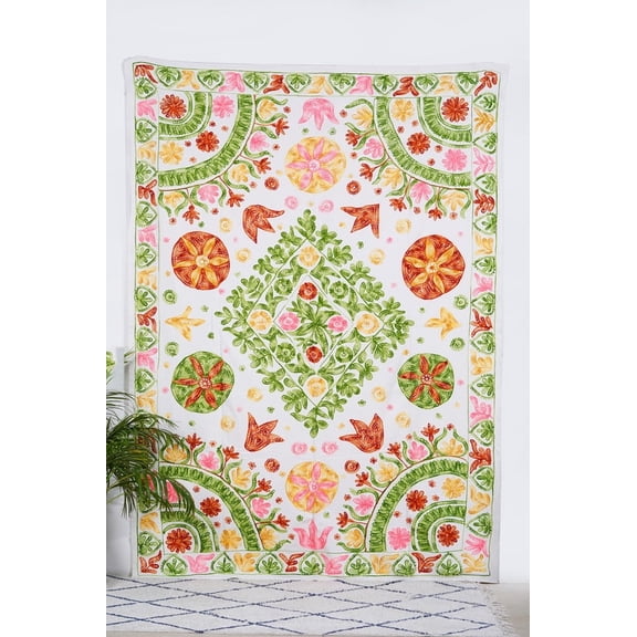 Hanshandwork Cotton Suzani Throw Blanket Embroidery Bed sheet, Bedspread, Suzani Embroidery, Uzbek Suzani, SuzaniWallHanging