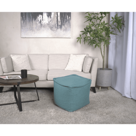 Hansolo Yarn Square Pouf Teal Ottoman, Decorative Accent, 200lbs Weight Capacity | Eco-Friendly & Versatile Home Design