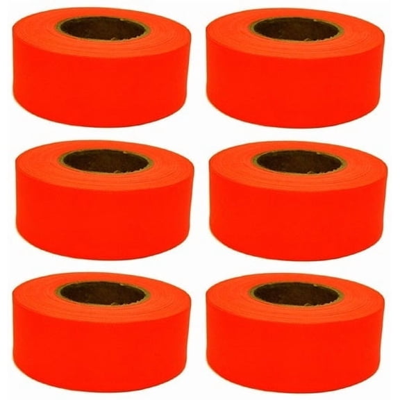 Hanson 17022 1-3/16" x 300' ft Bright Orange Vinyl Flagging Ribbon Marking Tape - Quantity of 6