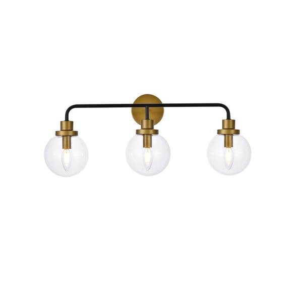 Hanson 3 lights bath sconce in black with brass with clear shade