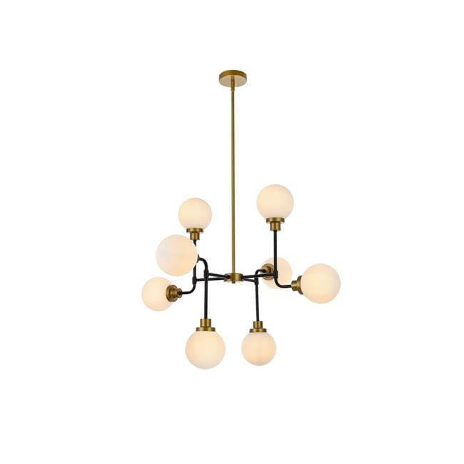 Hanson 8-Light Globe Pendant in Black, Brass, and Frosted White