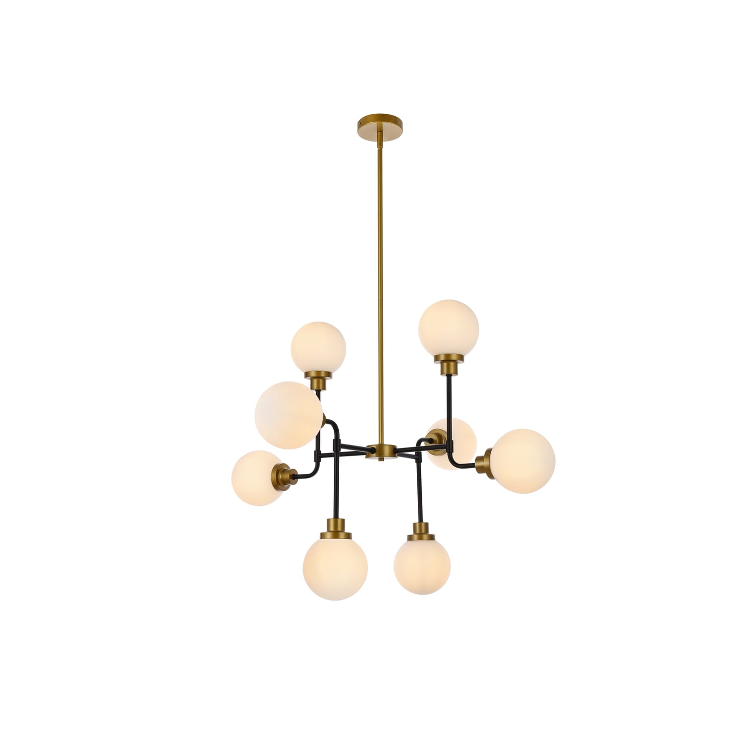 Hanson 8-Light Globe Pendant in Black, Brass, and Frosted White