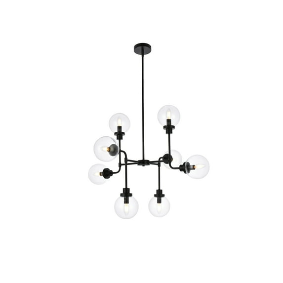 Hanson 8 lights pendant in black with clear shade