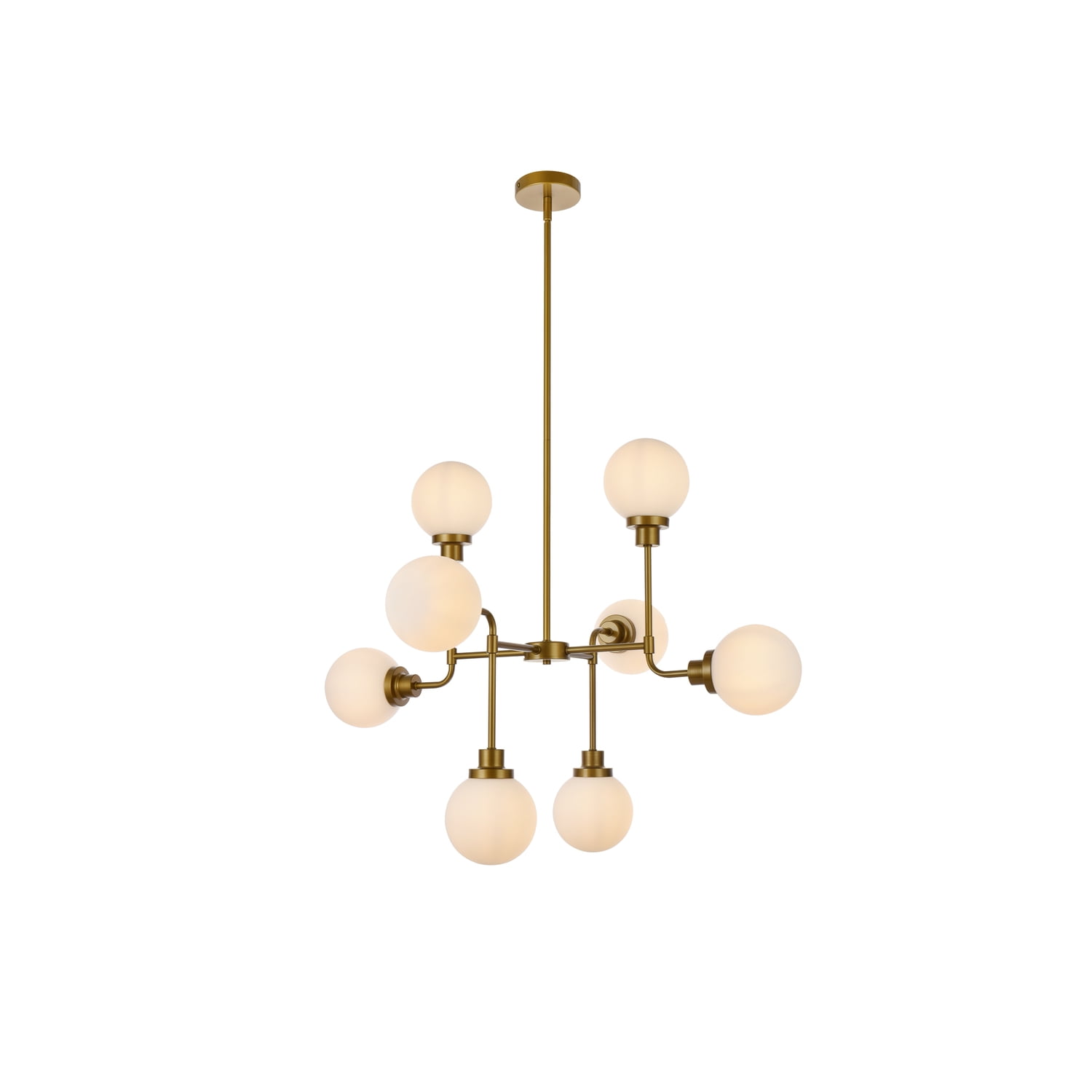 Elegant Brass Globe 8-Light Indoor/Outdoor Pendant with Opal White Glass