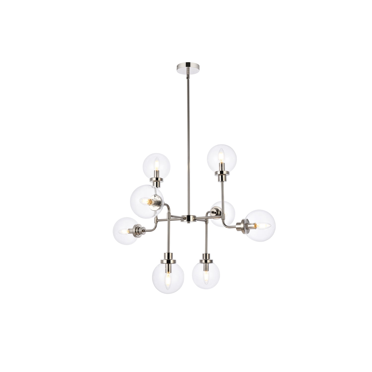 Hanson 8-Light Polished Nickel Pendant with Clear Glass Shades