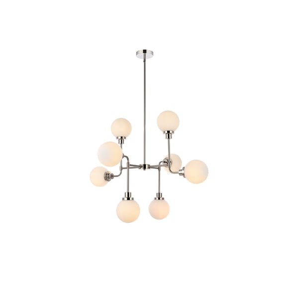 Hanson 8 lights pendant in polished nickel with frosted shade