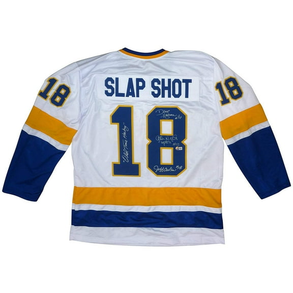 Hanson Brothers Autographed Slap Shot Movie Chiefs (White #18) Custom Hockey Jersey w/ Old Time Hockey - Beckett