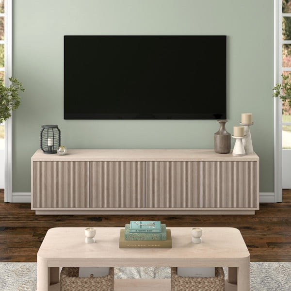 Hanson Rectangular TV Stand for TV's up to 85" in Alder White