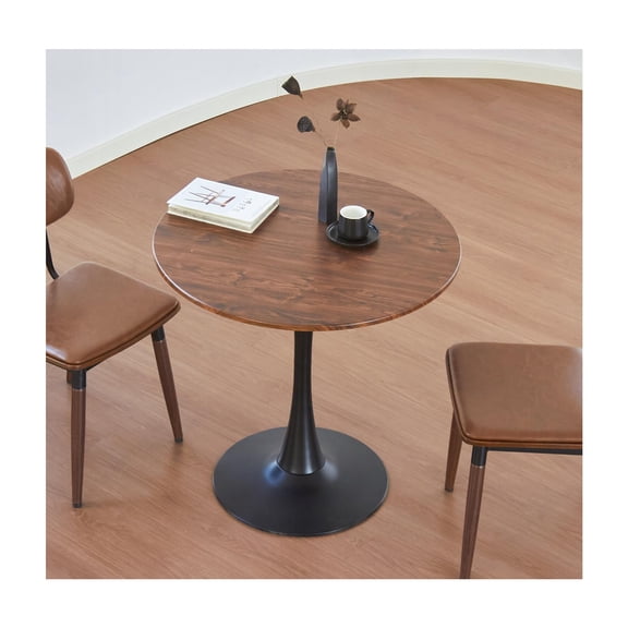 Hansweld Round Dining Table, 24" Circle Tulip Table with Thickened Tabletop & Metal Pedestal, Mid Century Modern Bistro Table for Kitchen, Small Places, Living Room, Cafe (Faux Walnut)