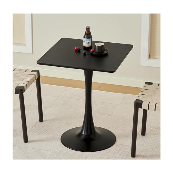 Hansweld Square Dining Table, 24" Tulip Table with Thickened Tabletop & Metal Pedestal, Mid Century Modern Bistro Table for Kitchen, Small Places, Living Room, Cafe (Black)