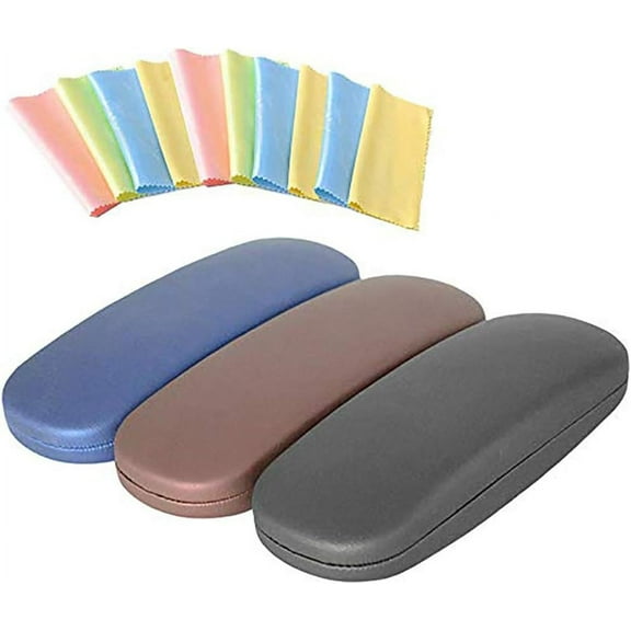 Hantier 3 Pcs Hard Shell Glasses Case Eyeglasses Sunglasses Protective Box with 10 Cleaning Cloths for Women and Men