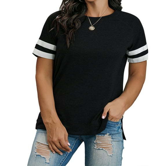 Hantions Summer Casual Plus Size Tops for Women Cute Crew Neck Short Sleeve Oversized T Shirts Tunic Blouses Black