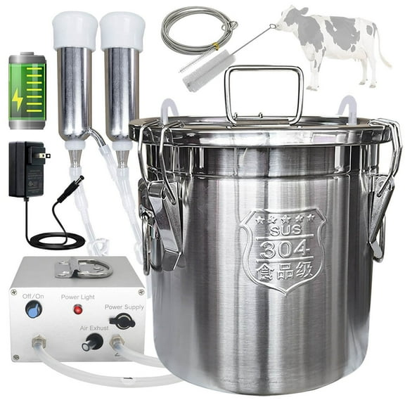 Hantop 12L Cow Milking Machine, Rechargeable Battery Powered Speed Adjustable Pulsating Vacuum Pump, 304 Stainless Steel Milk Bucket with Auto Stop Check Valve Cow Milker Machine (Pro Model)