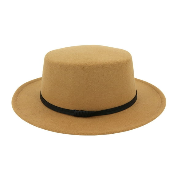 Hantrom Baseball Cap,Derby Hats,Unisex Wide Brim Wool Belt Felt Flat Top Fedora Hat Party Church Trilby Hats Cap,Sun Hat,Summer Hats,Hats For Men,Yellow