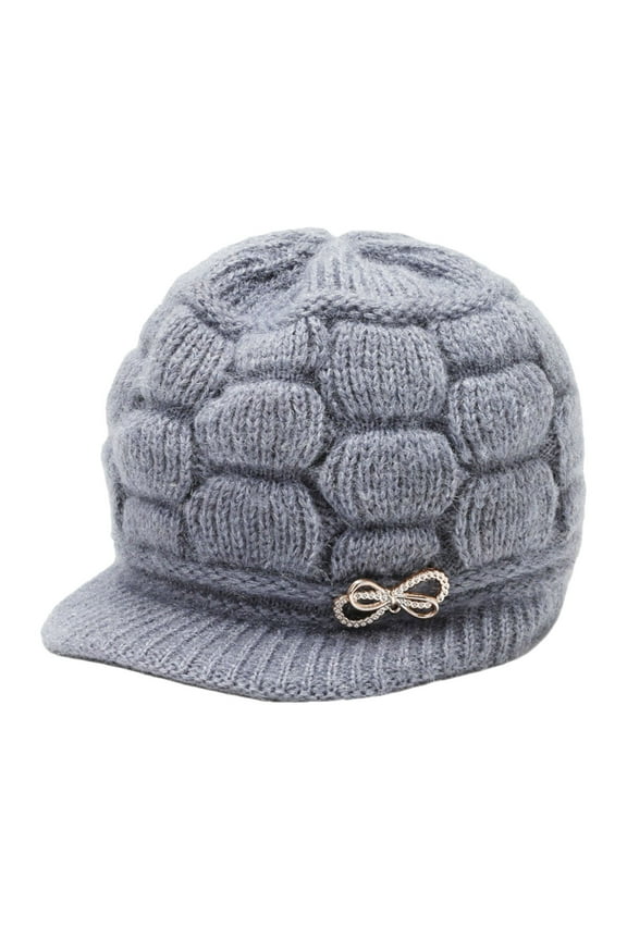 Beanie,Visor Hats,Women Winter Warm Knit Hat Wool Snow Ski Caps With Visor,Running Hat,Crochet Hat,Hats For Women,Grey