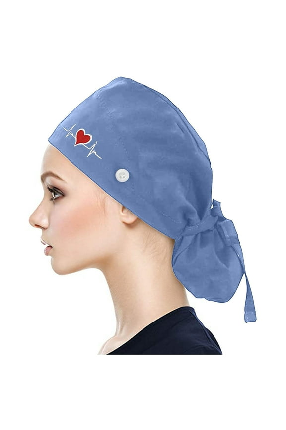 Nurse Hat,Baseball Cap,Scrub Cap With Buttons Bouffant print Hat With Sweatband for Womens and Mens,Scrub Caps,Surgical Caps,Hats For Men,Dark blue