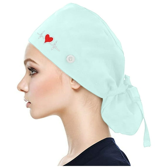 Hantrom Nurse Hat,Baseball Cap,Scrub Cap With Buttons Bouffant print Hat With Sweatband for Womens and Mens,Scrub Caps,Surgical Caps,Hats For Men,Light green