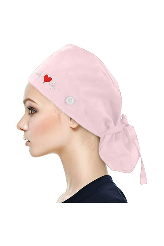 Nurse Hat,Baseball Cap,Scrub Cap With Buttons Bouffant print Hat With Sweatband for Womens and Mens,Scrub Caps,Surgical Caps,Hats For Men,Pink