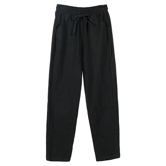 Hantrom Petite Pants,High Waisted Pants,Women Summer High Waisted Cotton Palazzo Pants Wide Leg Long Pant Trousers With Pocket,Casual Pants,Women's Pants,Work Pants Women,Black,L