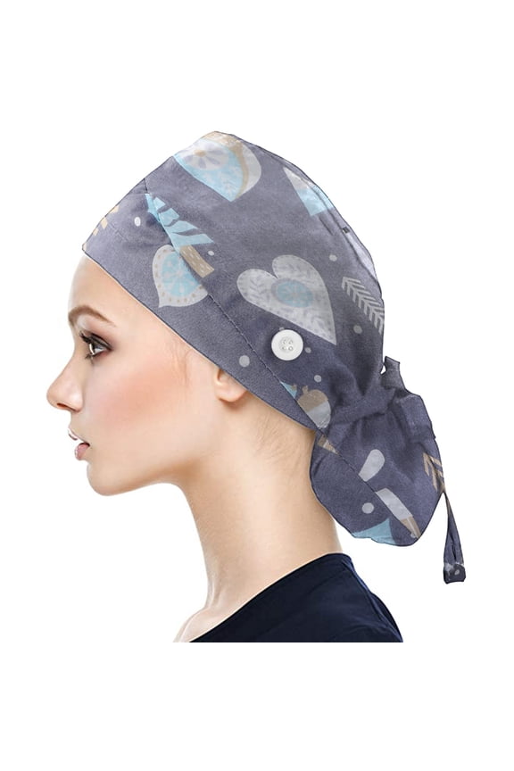 Scrub Cap with Buttons, Adjustable Cotton, Christmas Style, Unisex Bouffant Hat, Color B