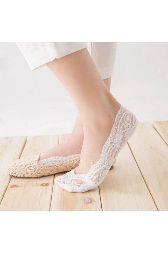 No Show Socks,Socks For Women,Fashion Womens Cotton Blend Lace Antiskid Invisible Low Cut Socks Toe Ankle Sock,Low Socks,Liner Socks,Low Cut Socks,White