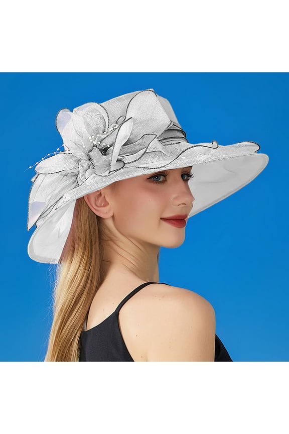 Sun Hats For Women,Visor Hats,Women's Solid Color Big Flower Shade English Lady Elegant Temperament Sun Hat,Wide Brim Hats,Summer Hats,Hats For Women,White