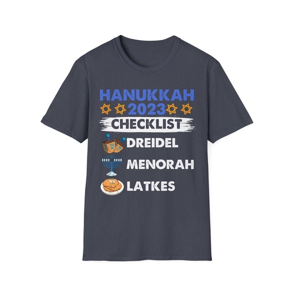Hanukkah 2023 Checklist Dreidel Menorah Latkes Novelty Unisex T-Shirt