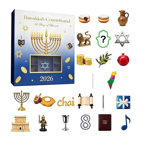 Hanukkah 24 Day Advent Calendar Collectible Figurine Blind Box Set, Flat 2D Acrylic Holiday Symbol Countdown Gift Box, Family Friendly Tabletop Decor Kit for Indoor Home Festival Surprise Present