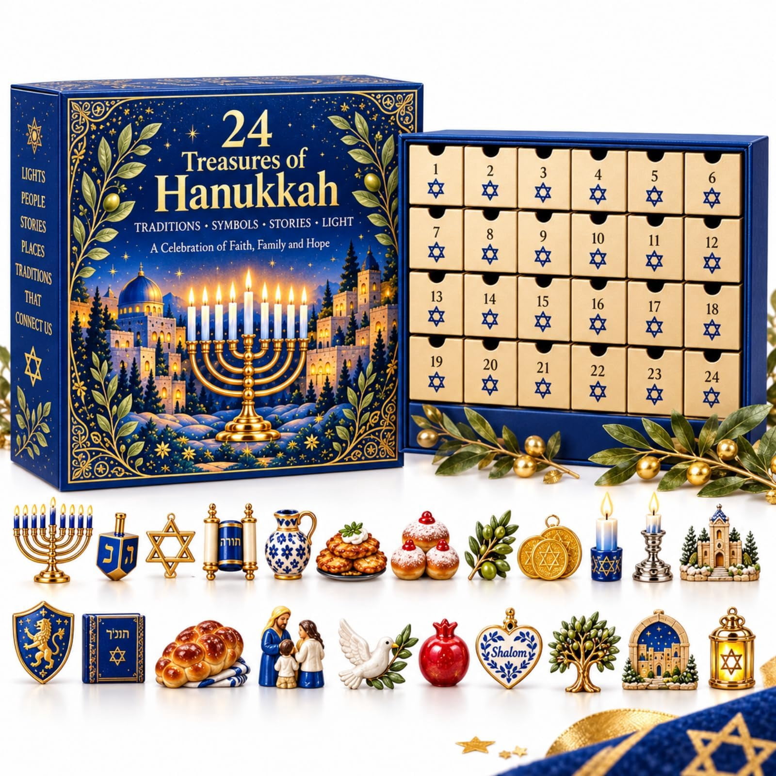 H Sign Language Symbol Hanukkah Advent Calendar, 24-Drawer Collectible Calendar Gift 24 Mini ...