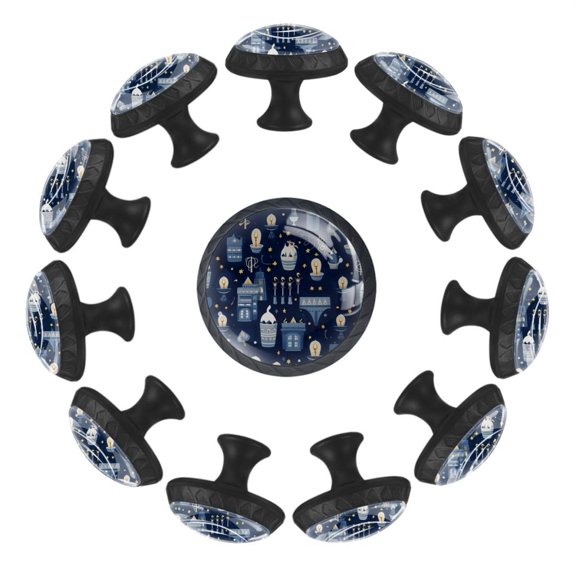 Hanukkah Candle Pattern 35MM Round Glass Cabinet Knobs, Kitchen Knobs for Drawer Dresser Cupboard Wardrobe Modern Pulls Handles Hardware, Set of 12